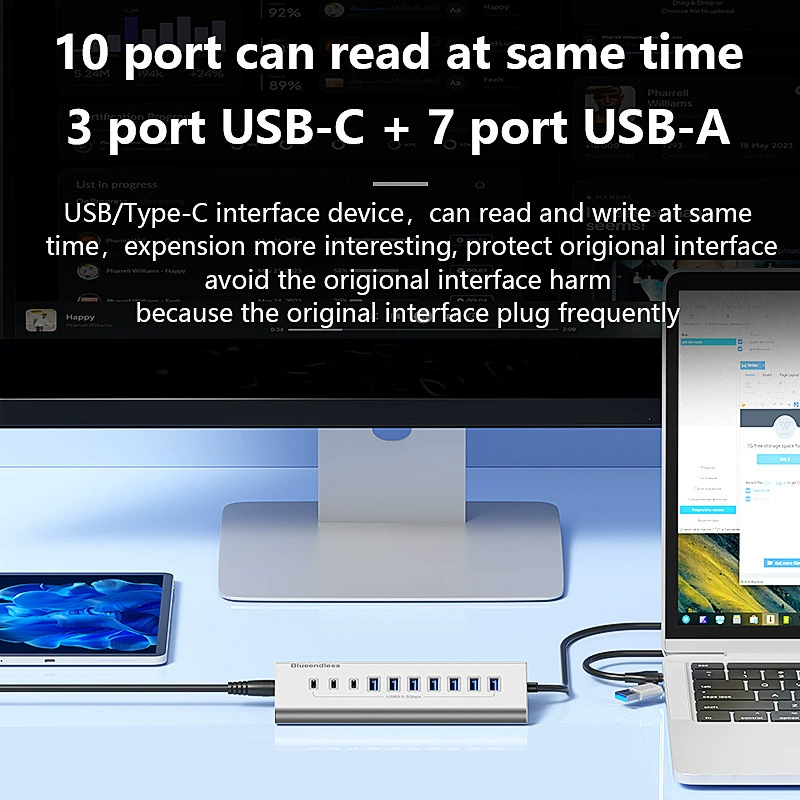 [Разветвитель Type-C на 7/10 портов USB3.0 с подачей питания, концентратор, алюминиевый расширитель для компьютера]