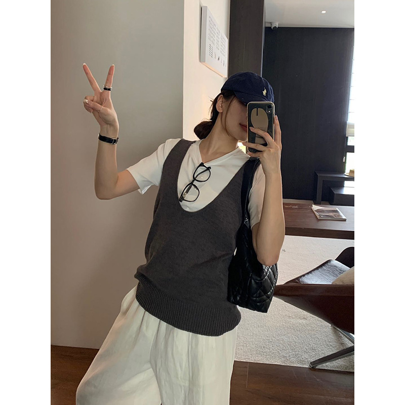 [Special Offer, Non-Refundable] Yuanpai New Autumn Style Large U-Neck Knitted Vest, Casual Loose Layered Vest for Women W21
