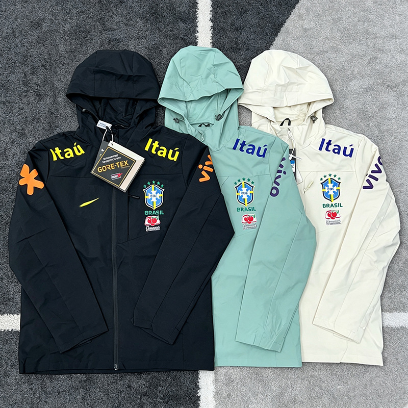 Brazilian team Neymar's same style windproof and waterproof jacket, unisex, with fleece lining, thin sports winter coat with hood