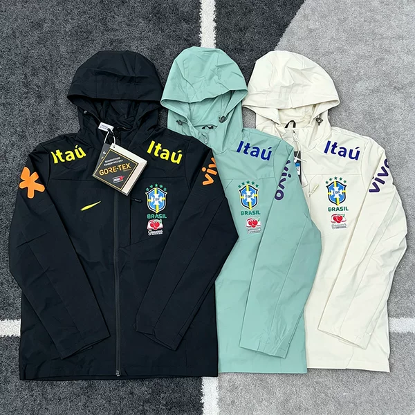 Brazilian team Neymar's same style windproof and waterproof jacket, unisex, with fleece lining, thin sports winter coat with hood