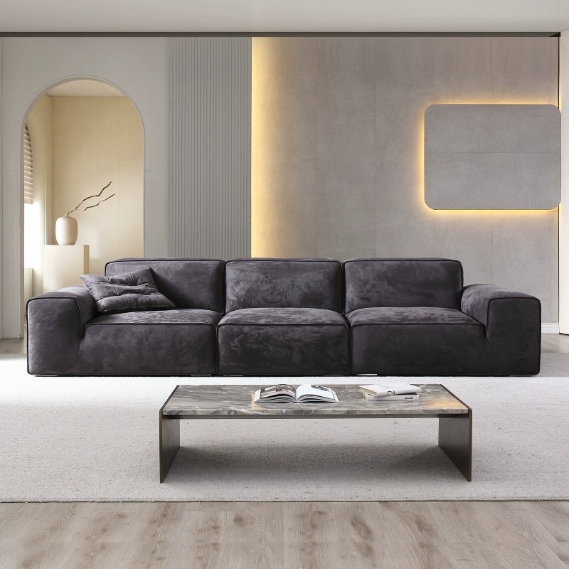 Italiano gran vaca negro crema estilo tela sofá minimalista verano imagen sala de estar apartamento pequeño tecnología paño Foshan sofá combinación