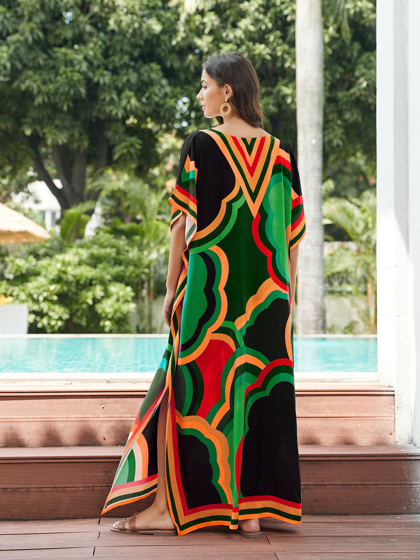 Rochie de plajă lungă kimono dama boho viscoză tie-dye_voghion.com