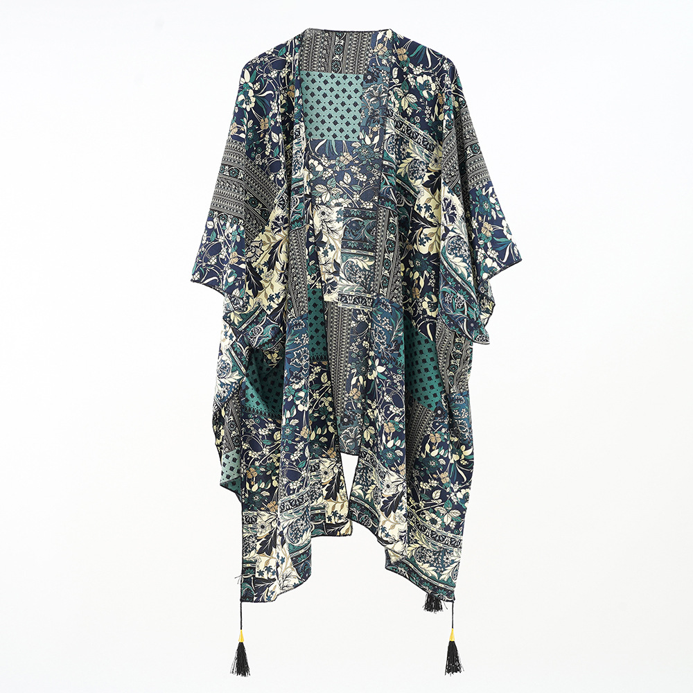 Nueva primavera y el verano de las mujeres impreso camisa de protección solar kimono chal ropa de protección solar blusa ropa de playa