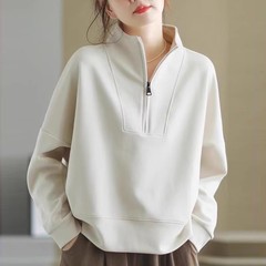 立领半拉链卫衣女士秋冬款洋气外穿长袖套头休闲上衣宽松大码女装