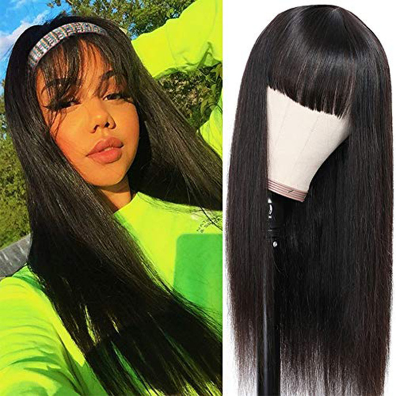 Cross-Border Hot Selling Women's Fashionable Long Straight Hair with Bangs, High Temperature Silk Synthetic Wig, Chemical Fiber Full Headgear, Naturally Fluffy