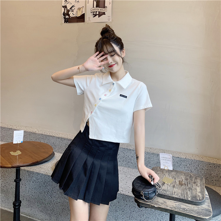 Women's T-shirt Short Sleeve T-Shirts Patchwork Button Simple Style Solid Color display picture 103