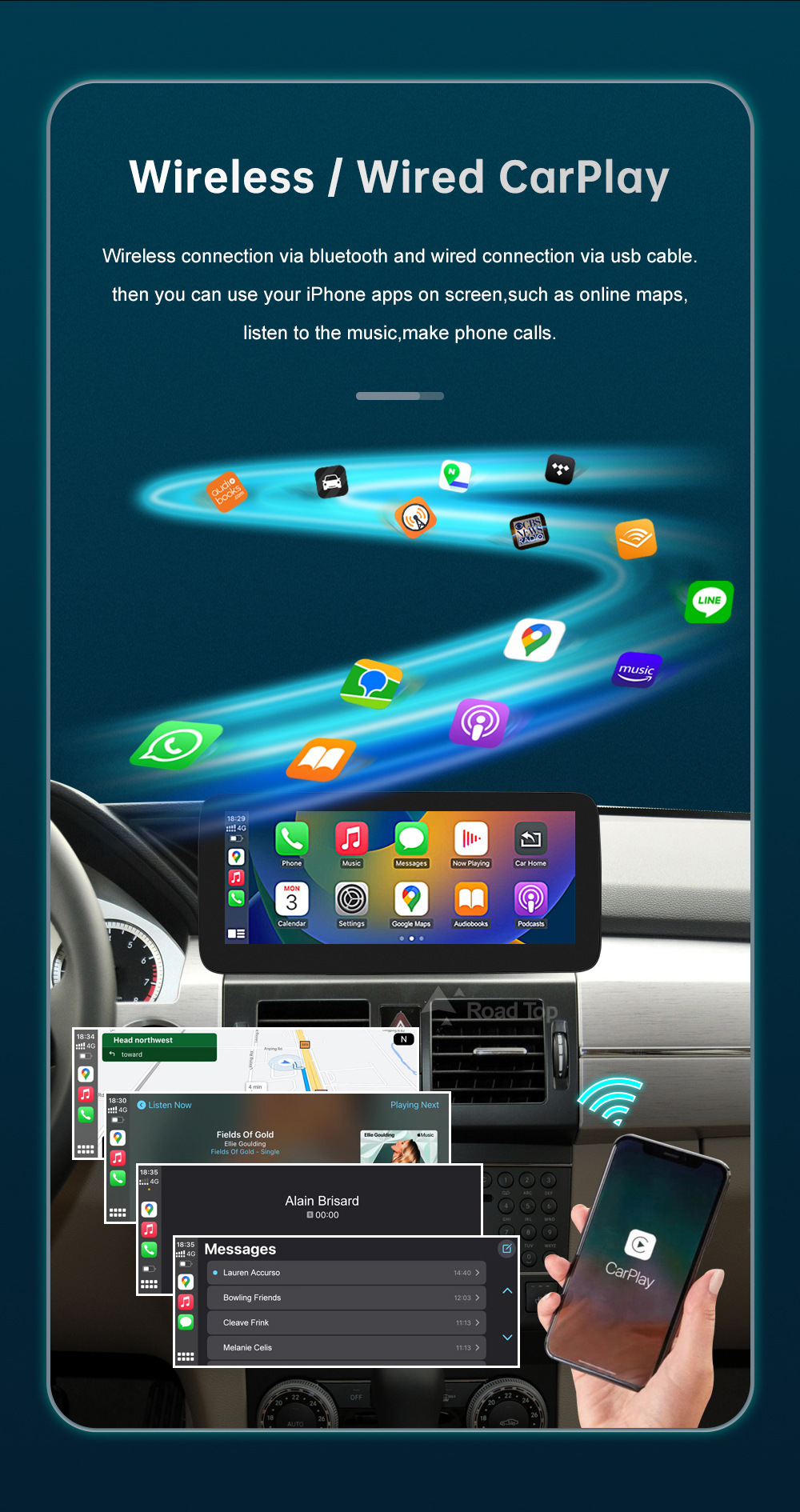 RoadTop Wireless CarPlay Screen For Mercedes-Benz GLK 2008-2012 NTG4.0 Display