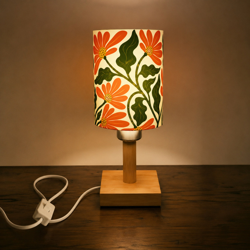 Ins-Style Floral Pattern Table Lamp with Wooden Base, Bedroom Bedside Lamp, Retro Cozy Atmosphere Night Light, Table Lamp Wholesale Ins-Style Floral Pattern Table Lamp with Wooden Base, Bedroom Bedside Lamp, Retro Cozy Atmosphere Night Light, Table Lamp Wholesale