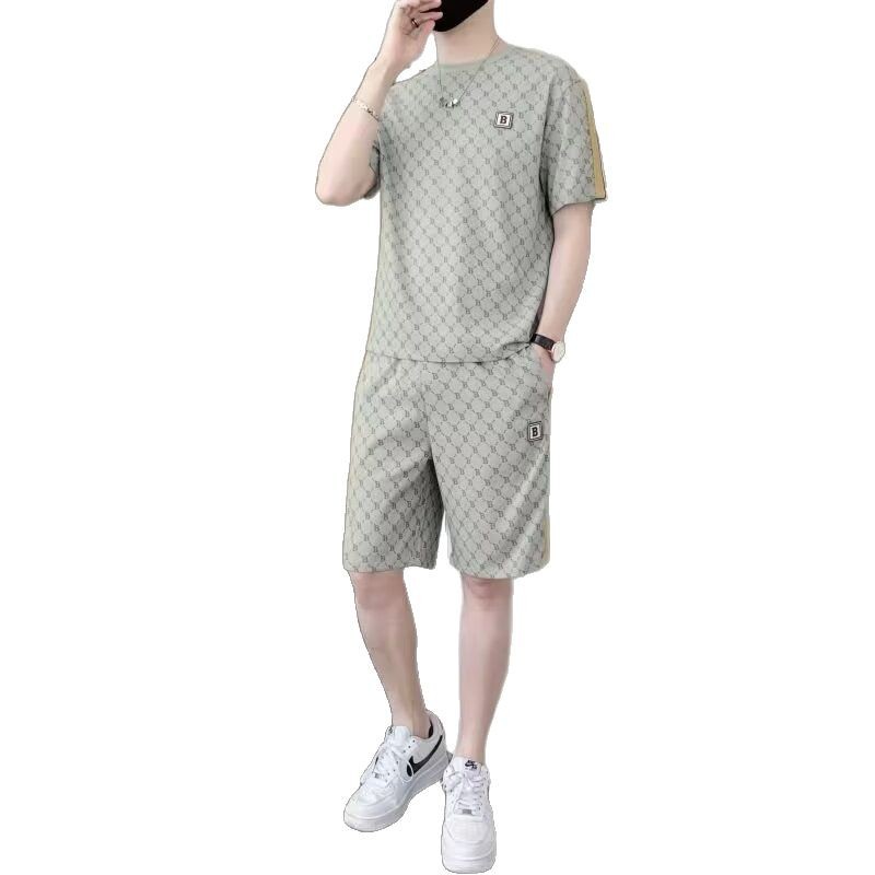 Camisa menos ropa traje de ropa deportiva verano para hombres camiseta de manga corta jersey de baloncesto pantalones cortos casuales de dos piezas tendencia coreana