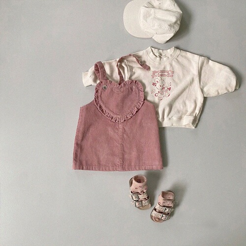 Korean children's clothing ins spring and autumn girl sweet and cute love denim suspender skirt baby vest dress