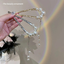 法式珍珠流苏u型发簪女后脑勺盘发固定丸子头发钗高级感簪子插梳