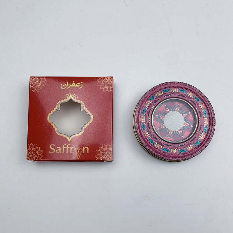 Fabricante al por mayor, azafrán iraní en stock, caja de lata de 1g 3g 5g 10g, caja de regalo con ventana para azafrán, caja de hojalata