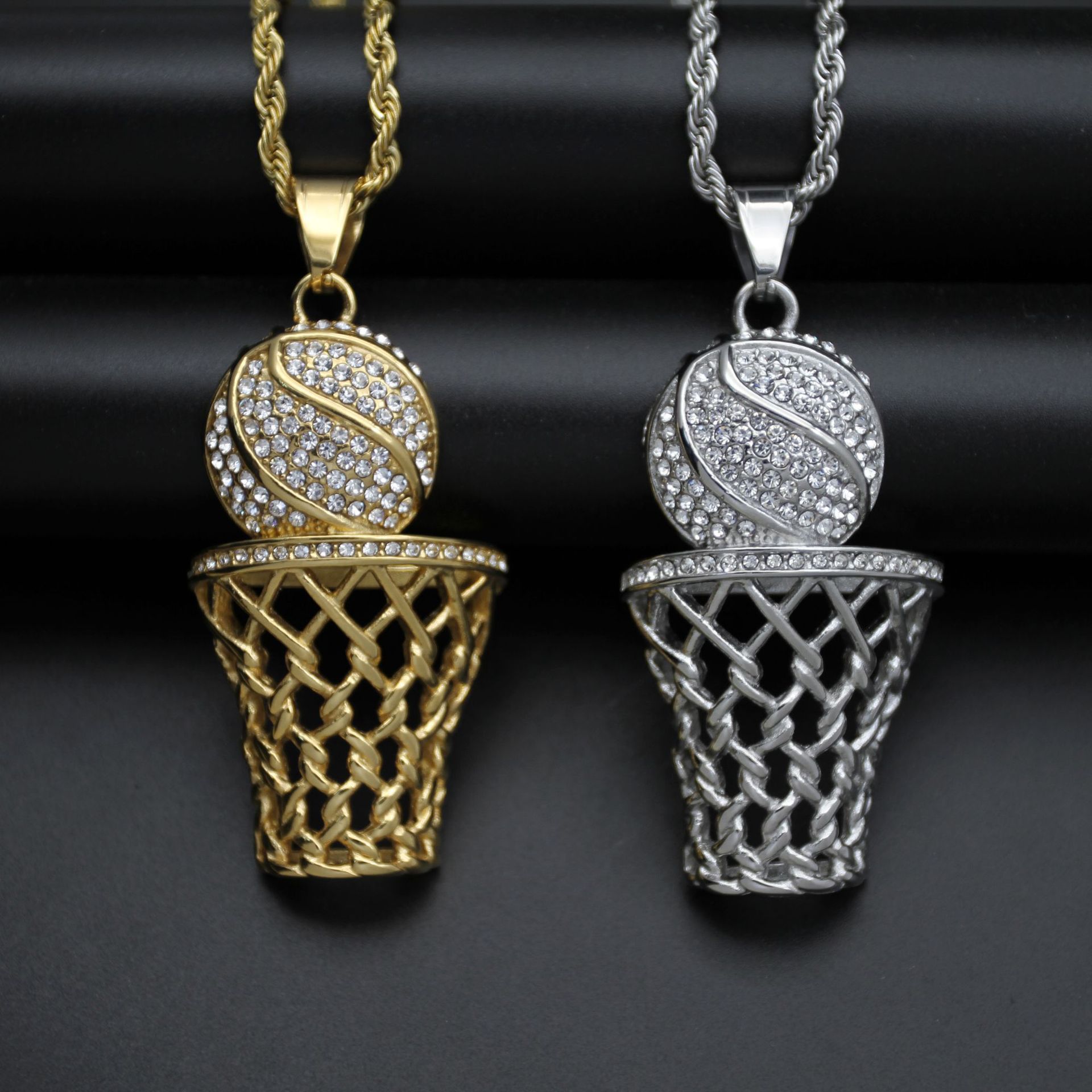 Fashion Basketball Titanium Steel Inlay Zircon Pendant Necklace 1 Piece