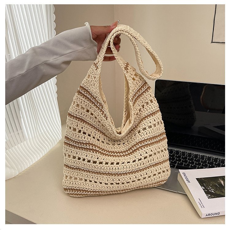 Customized Cotton Straw Bag, Hand-Woven Bag, Versatile Large-Capacity Shoulder Tote Bag, Seaside Vacation Beach Bag for Women