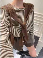 两件套女装六羊毛针织衫条纹长袖宽松披肩百搭薄款显瘦上衣防晒衫