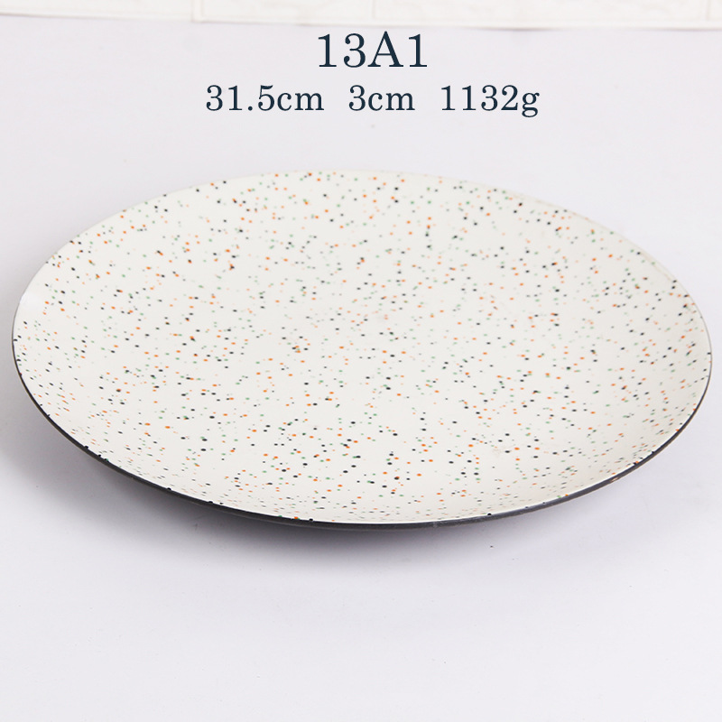 12 pulgadas de color redondo Punto de sésamo plato de cerámica del hogar del hotel placa de cerámica plato de comida occidental placa superficial Placa de carne