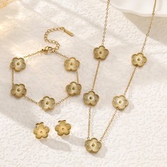 国境を越えた人気の13mmチタン鋼色褪せないラッキー五葉の花ネックレスブレスレットイヤリングセット、女性用、ファッショナブルで多用途