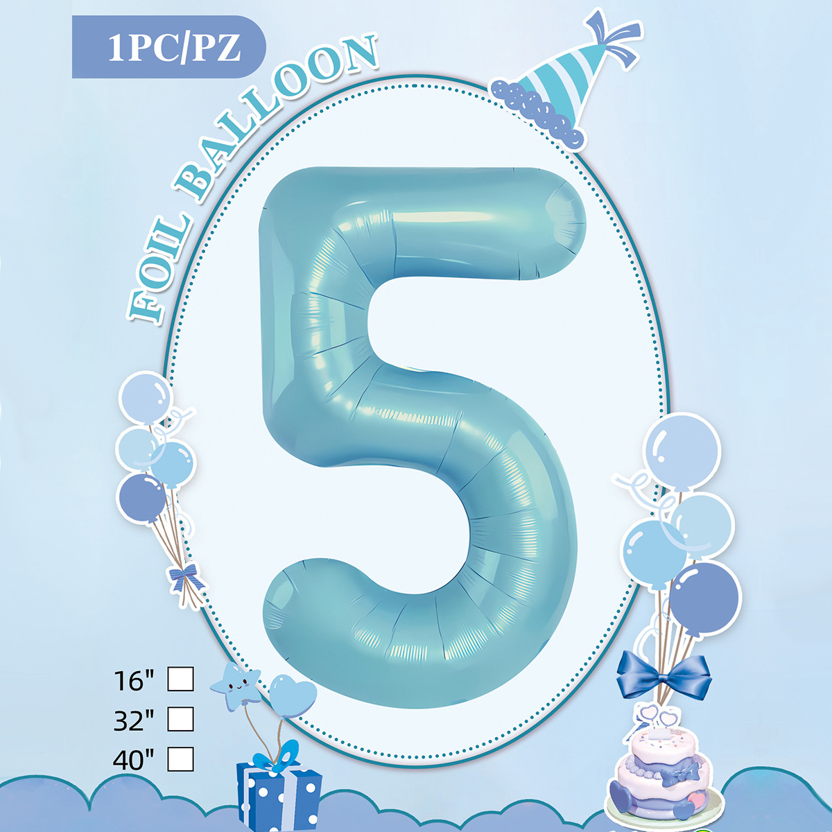 Embalaje de tarjeta de papel independiente digital de cumpleaños impreso en blanco de 32 pulgadas, decoración de fiesta de la versión estadounidense, película de aluminio, decoración de globos de papel de aluminio