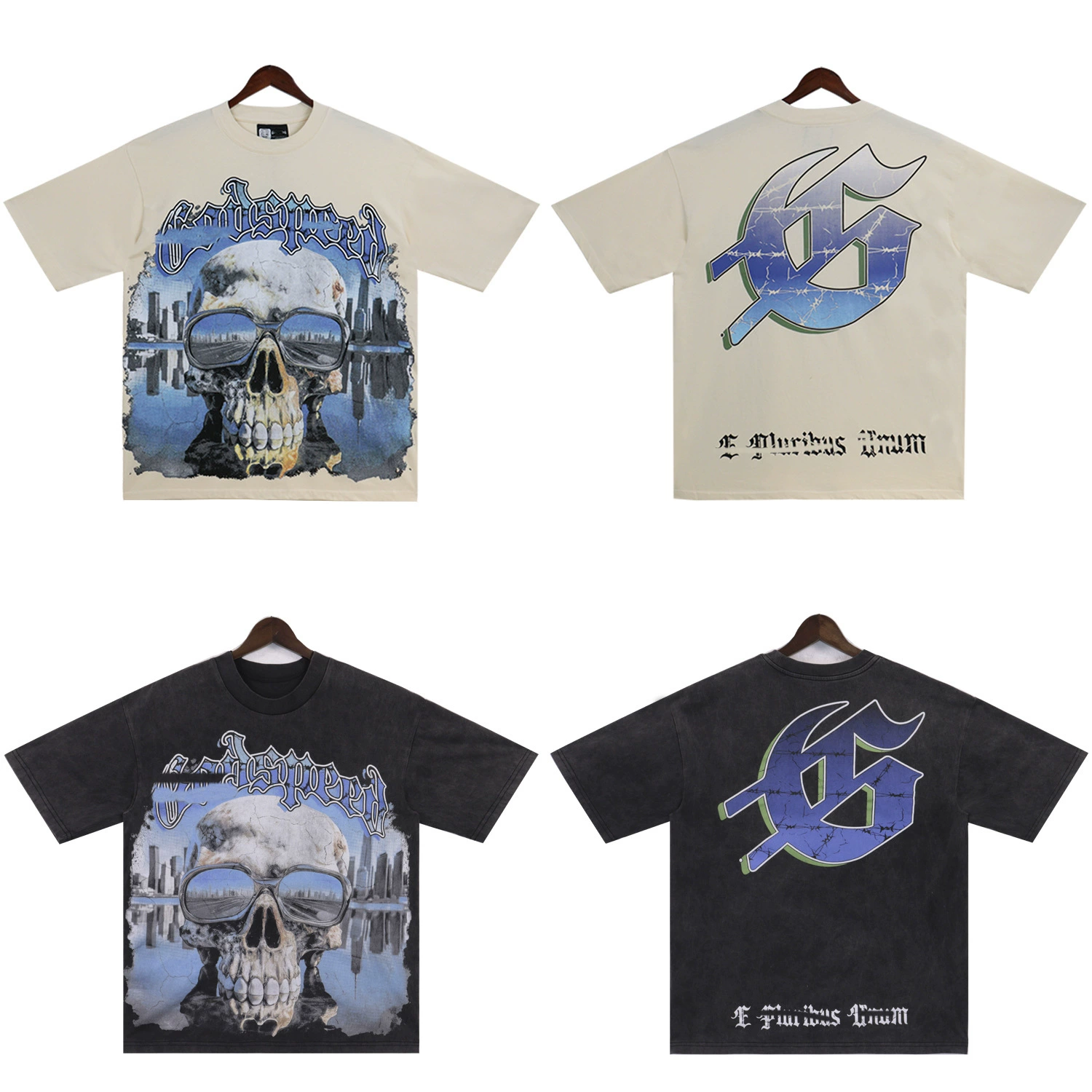 Точная футболка для стирки воды GODSPEED Буква моды череп с принтом