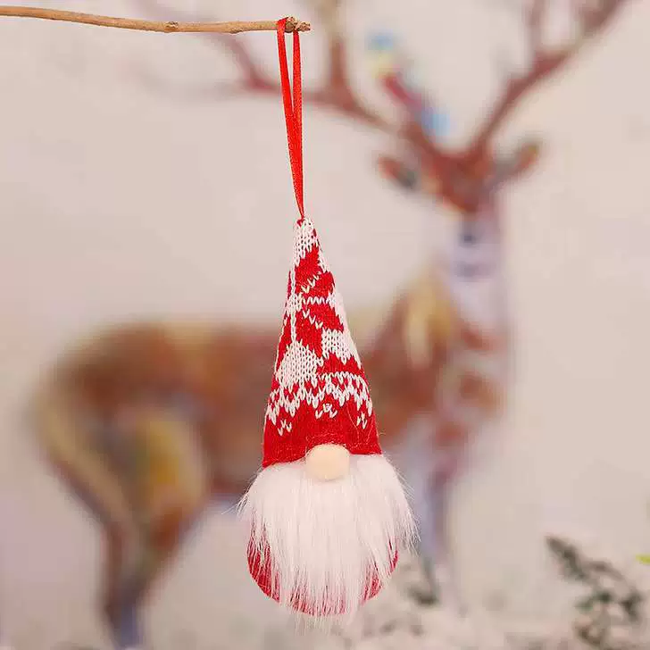 Knitted Christmas doll pendant, faceless gnome ornament, 6.4 cm, lightweight