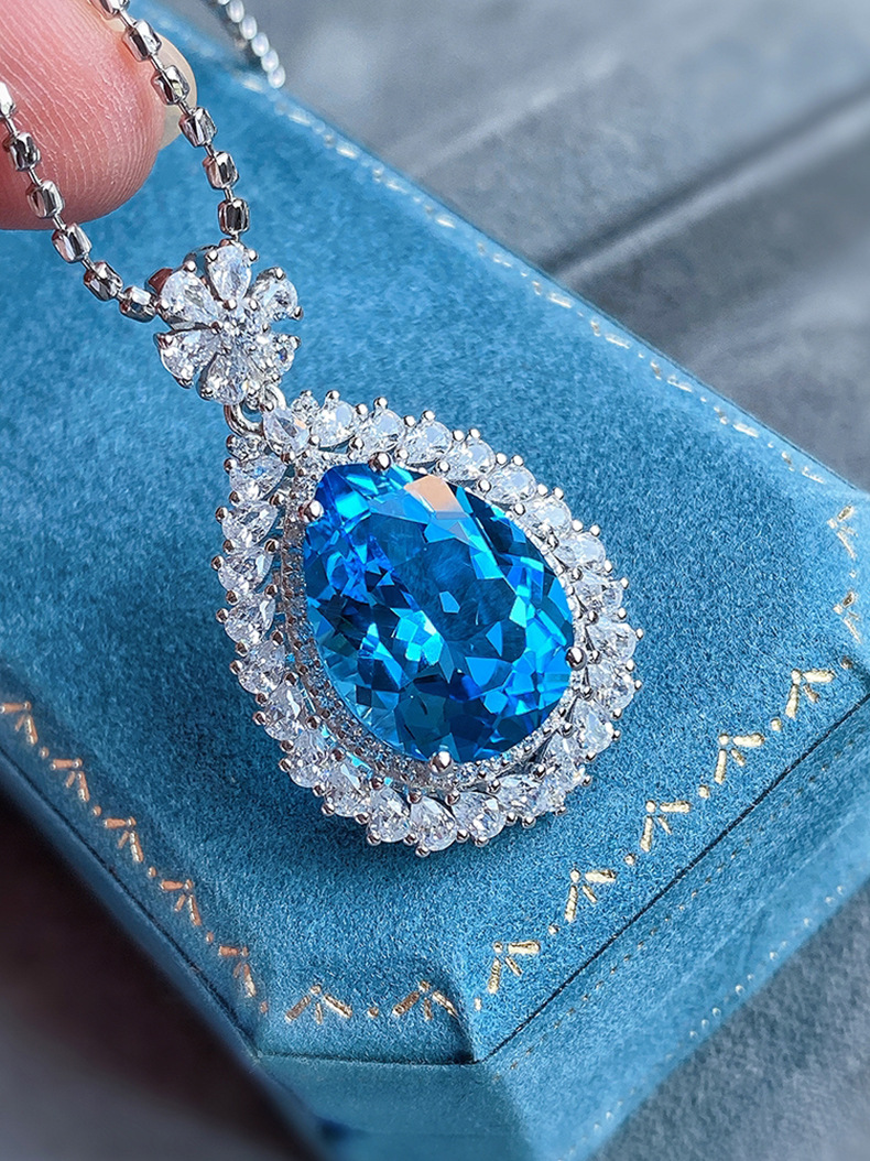 Fashion Water Droplets Copper Pendant Necklace Inlay Artificial Gemstones Copper Necklaces