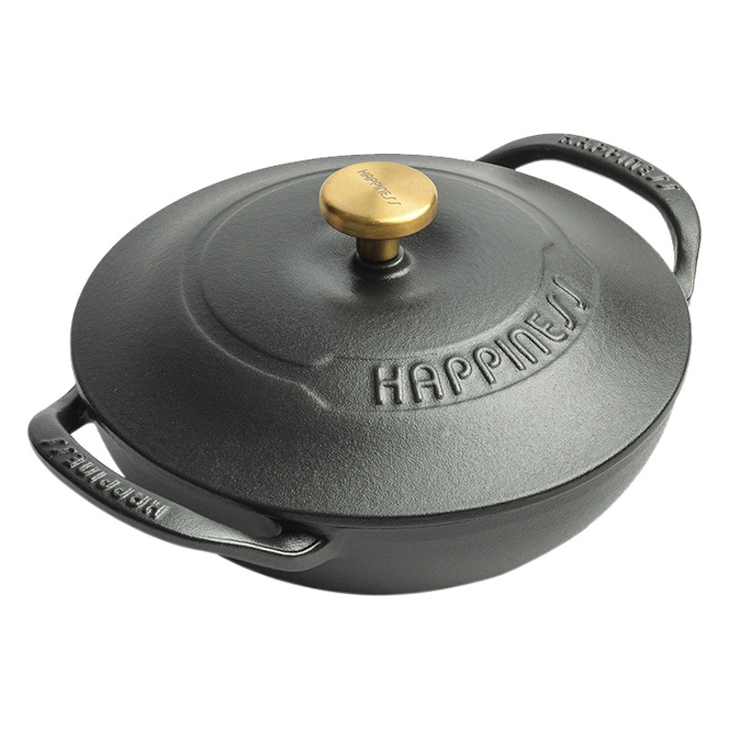 Pequeña felicidad 21cm Corte olla de hierro fundido olla de sopa olla de esmalte olla de arroz multifuncional hogar no recubierto olla de guiso
