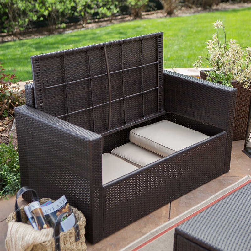 Outdoor sofa and coffee table set, suitable for patios, balconies, and outdoor living areas; wicker furniture with storage, sun-resistant and waterproof