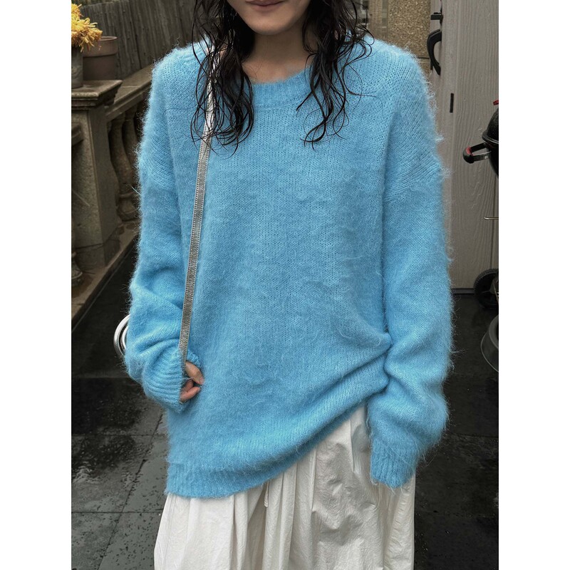 Louvre Early Spring New Korean-Style Simple and Fashionable Ribbed Round-Neck Knitted Wool Sweater in Soft and Smooth Color for Women