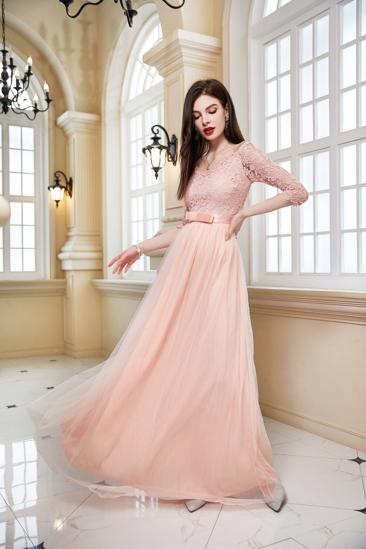 Nuevo comercio exterior europeo y americano vestido de boda Amazon sexy encaje malla vestido de manga media oferta internacional exclusiva image 6