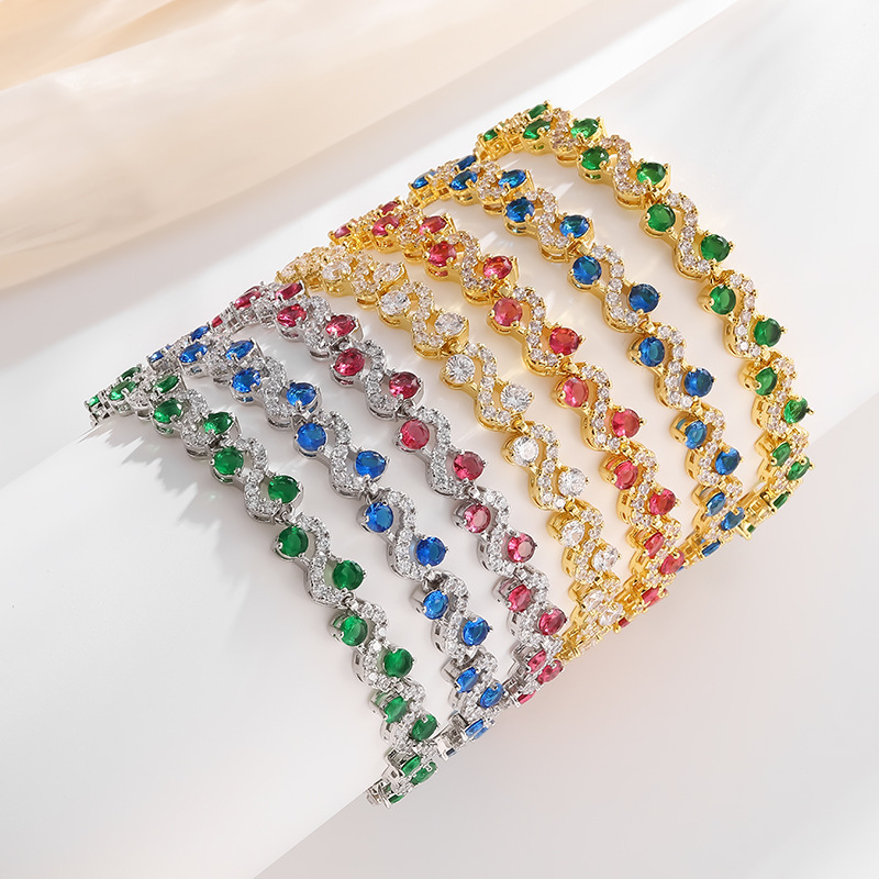 Cross-Border S White Rhinestone Bracelet with Colorful Diamonds, Light Luxury Style, European and American Fashion, Elegant Bracelet, Wholesale Direct from Manufacturer Cross-Border S White Rhinestone Bracelet with Colorful Diamonds, Light Luxury Style, European and American Fashion, Elegant Bracelet, Wholesale Direct from Manufacturer