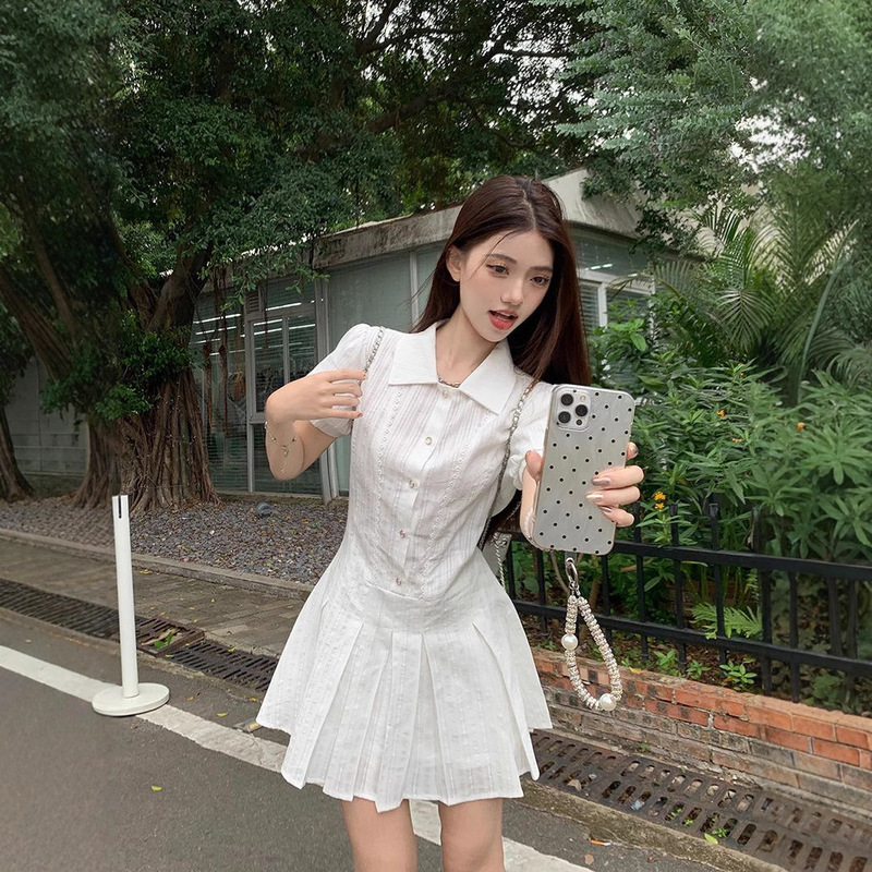 2026 New Style College-Style White Dress with Lapel Collar, A-Line Skirt for Women, Sweet and Slimming Dress for Summer 2026 New Style College-Style White Dress with Lapel Collar, A-Line Skirt for Women, Sweet and Slimming Dress for Summer