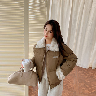 Lamb Wool Lapel Cotton Jacket for Women 2025 Winter New Retro Short Cotton Jacket American Bread Jacket Student Jacket Trendy