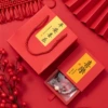 Festive red gift box, set, linen bag