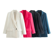 都市通勤风长款垂感西装外套简约时尚女装秋季新款翻领长袖西服22