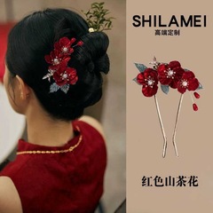 新しい中国式の頭の花の赤い挿し込みの髪は女性の新婦を挟んで婚約します。
