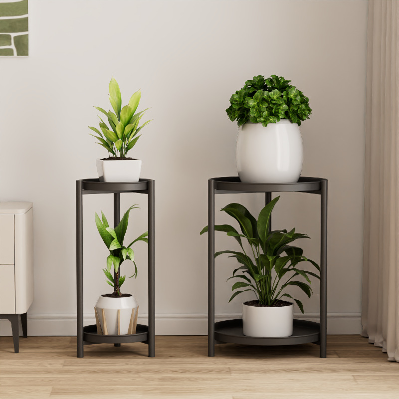 Cream Wind Floor Standing Iron Plant Stand Lightweight Luxury Decor Planter Stand High-End Indoor Metal Double Layer Plant Stand