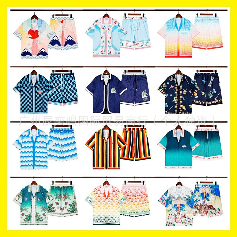 26Casa Casablanca Football Match Letter Print Short-Sleeved Shirt Set Men's and Women's Trendy Loose Shorts