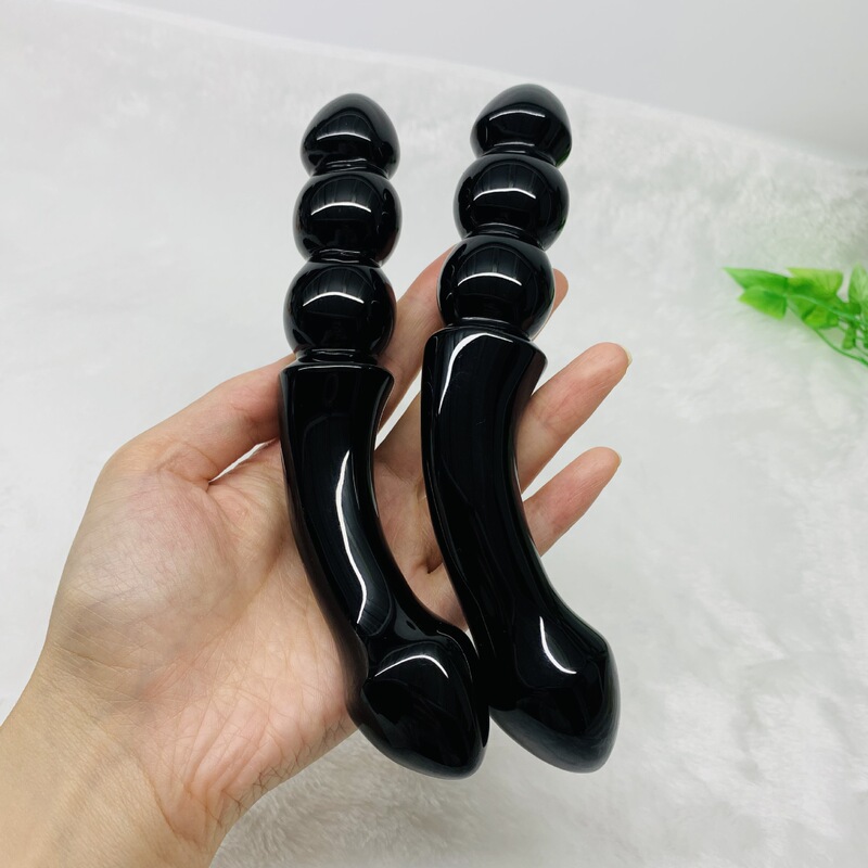 天然水晶黑曜石雕刻原石水晶按摩棒 图 6