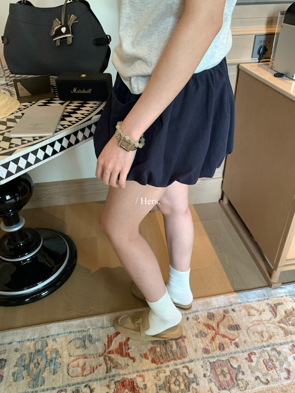 Quần short nữ cạp cao dáng nụ hoa thiết kế rút dây ống rộng thoải mái — Xanh da trờicolor, màu mơ, màu kaki chi tiết 14