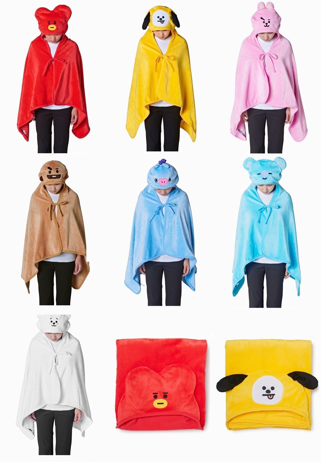 防弹少年团卡通超柔毛毯空调午睡毛毯外出披风Hooded Blanket