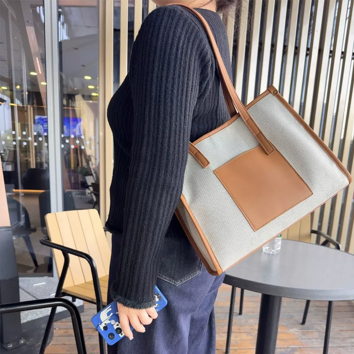 KANGMAO/早秋托特女包通勤简约单肩包学院不撞款涤棉帆布包