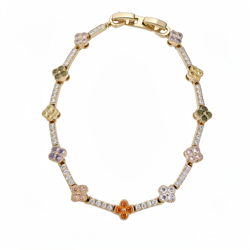 14 quilates de oro verdadero electrón de diamante de hierba afortunada flor pulsera de fichaje pulsera ligera de lujo nicho temperamento delicado joyas de pulsera