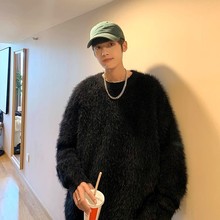 原创羊毛衫男冬季潮牌水貂毛慵懒风针织衫秋冬款加厚毛衣外套
