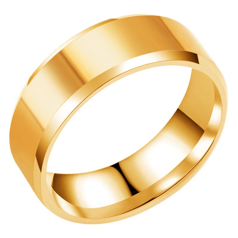 Titanium Steel 8mm Beveled Edge Shiny Ring, Polished Stainless Steel Mirror Finish Ring Jewelry That Does Not Fade