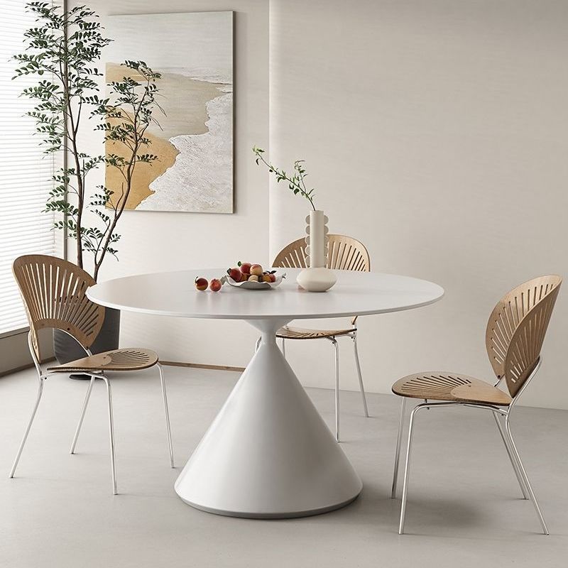 Mesa de comedor redonda de tablero de roca minimalista francesa tipo pequeño hogar mesa de comedor de tablero de roca blanca pura combinación de mesa redonda moderna y simple