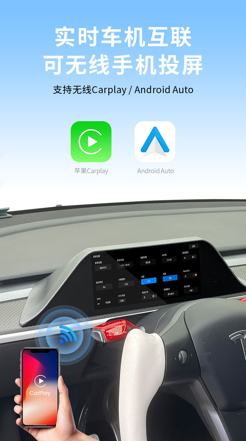 Suitable for Tesla Model Y/3 Smart Instrument Panel, Mobile Phone Carplay Navigation Ui Interface, Large Screen Connectivity