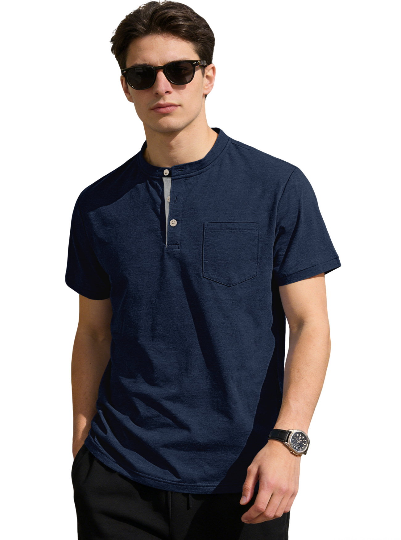 Nuevo transfronterizo Europa y América Amazon verano hombre sólido polo de manga corta botón de cuello vertical camiseta de comercio exterior casual