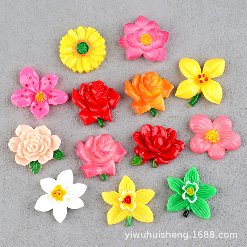 树脂花 荷花玫瑰花山茶花奶油胶手机壳材料diy儿童发饰品手工配件