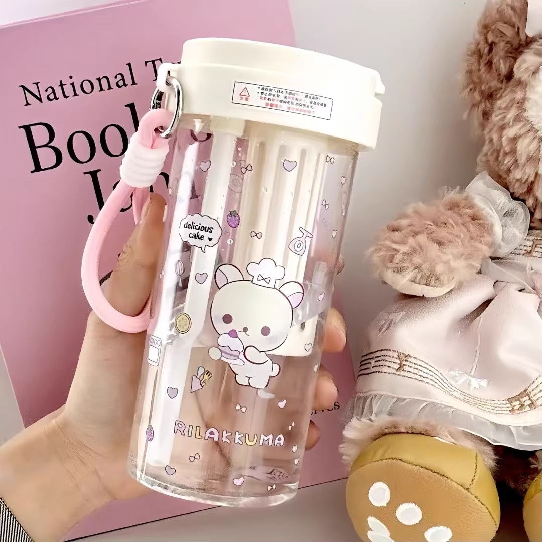 耐高温防摔简约运动水杯子高颜值水杯便宜带手提茶隔吸管杯