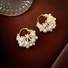 法式复古高级仿米粒珍珠耳扣耳环真金电镀轻奢小众气质几何耳饰女